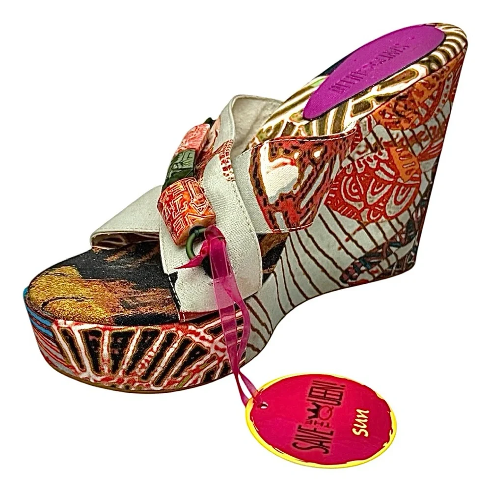 Vintage Save The Queen Strappy Wedge Sandals Multicolor EU 39 US 8 Italy